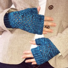 Peacock Blues Lace Fingerless Mittens by Kristina Phillips 
