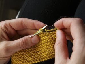Step 5: Two stitches forward, one stitch back, drop the first stitch.