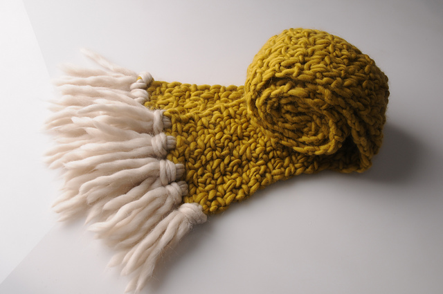 Mrs. Moon's First Scarf uses two skeins of Plump Superchunky for the crocheted body of the scarf. If you want tassels (which, yes), snag a third and go for a contrast color!