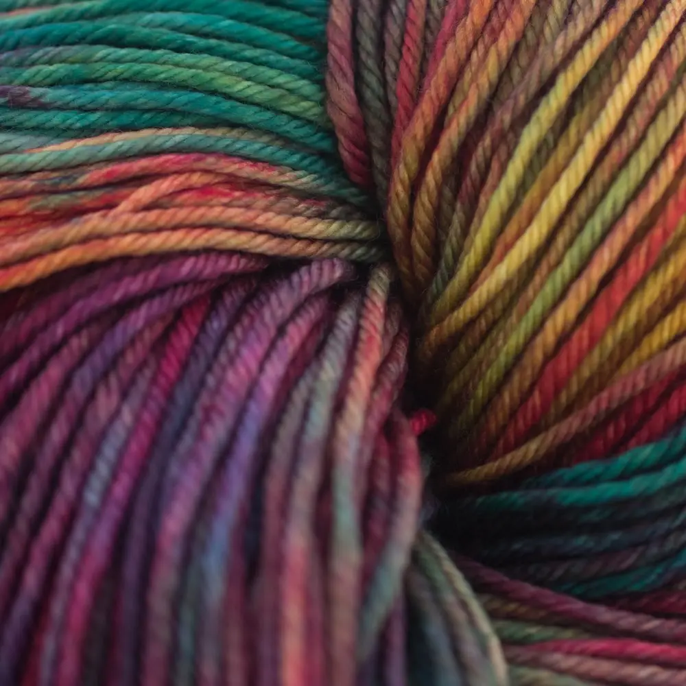 Closeup of a colorful skein of Malabrigo Rios.