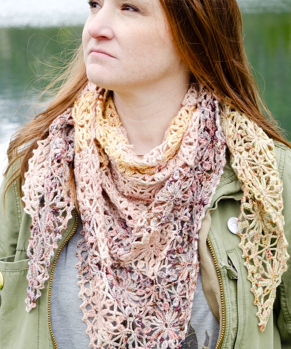 Golden Hour Kerchief and Shawl pattern by Sheila Toy Stromberg.