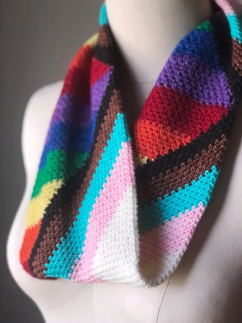 Pride and Progress Cowl crochet pattern by Carissa Browning.