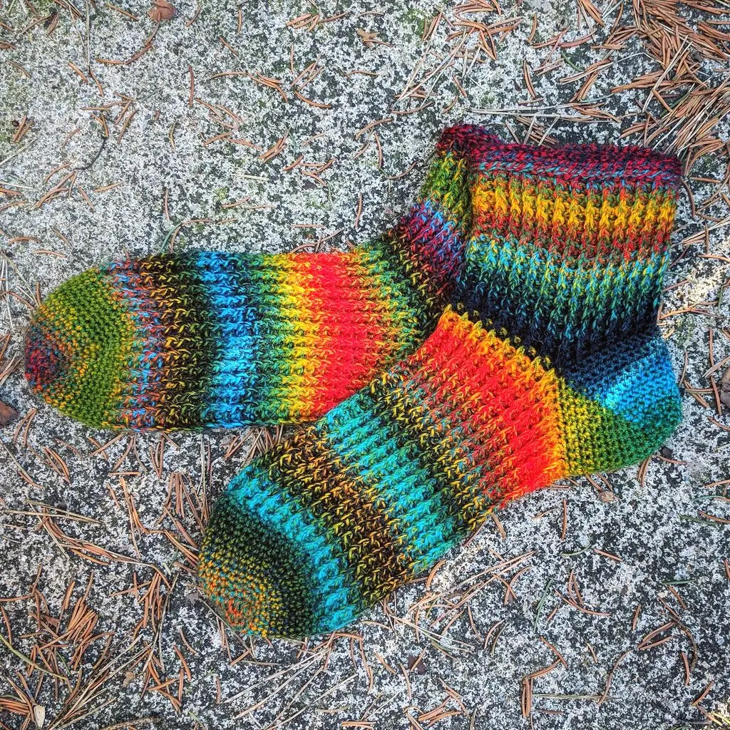 The Furrow Socks crochet pattern by Figpox Farms Designs