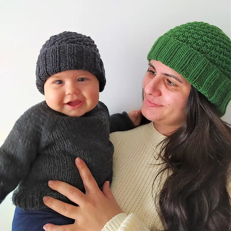 Mossy Family Hat pattern by Sandra Magalhães