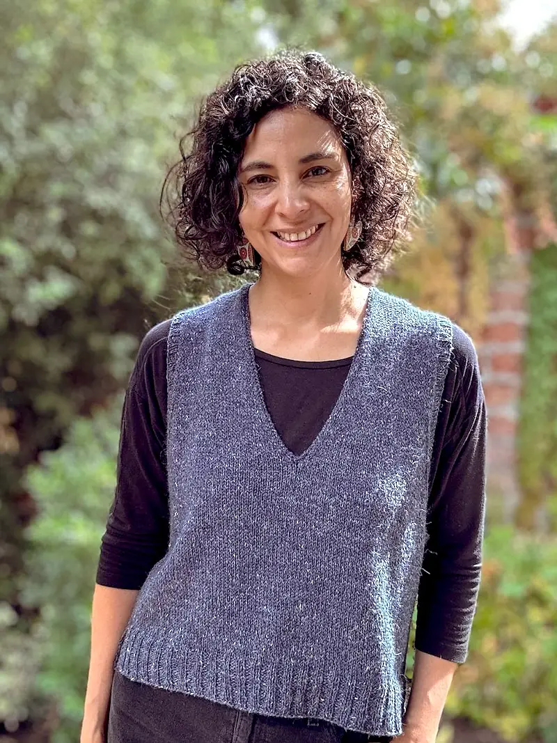 Mr. Blue Sky Vest pattern by Cata Rubke.