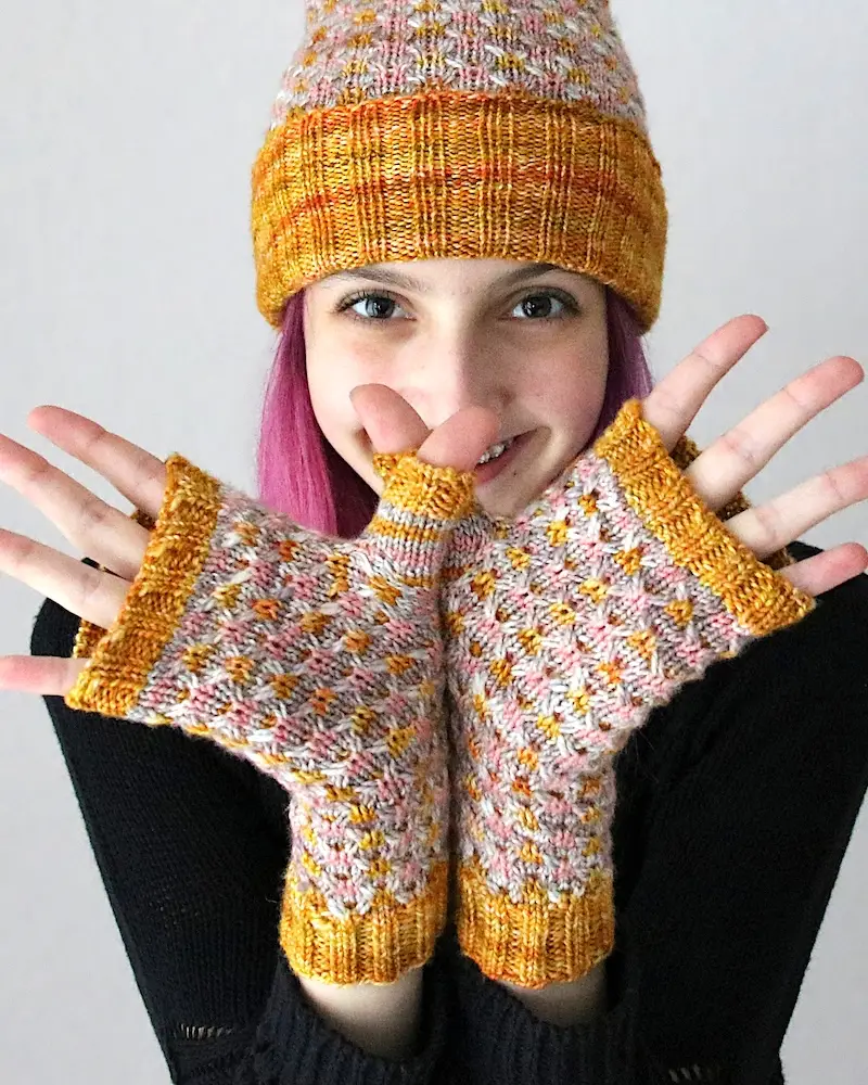 Smile Again Hat and Mitts patterns by Melanie Berg