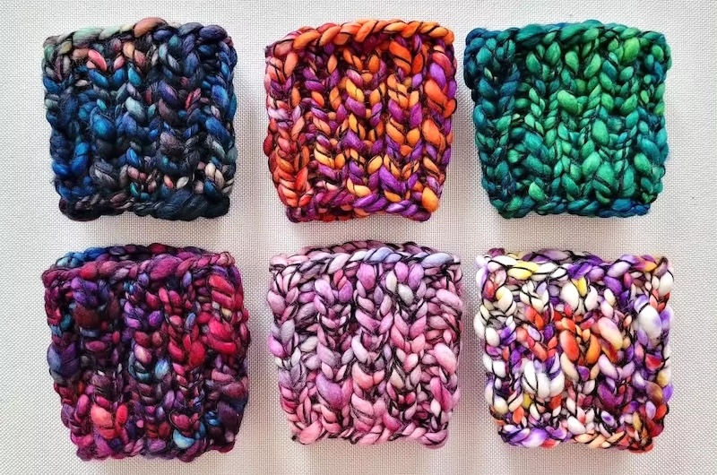 Swatches of Malabrigo Caracol yarn