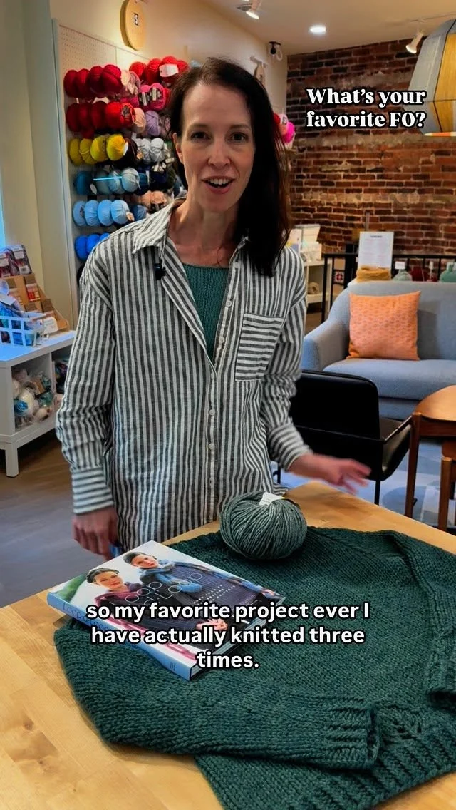 It’s nearly impossible to pick a favorite FO but we asked the yarnistas to try and name theirs! What’s your favorite thing you’ve ever made? #favoriteFO #finishedobject #knittingproject #sweaterknitting #tevadurham #laceleafpullover #sarinordlund #kuutarpullover #goodwillowpullover #dererumnatura #dererumnaturacyrano #spincycleyarn #kelbournewoolens #kelbournewoolensluckytweed